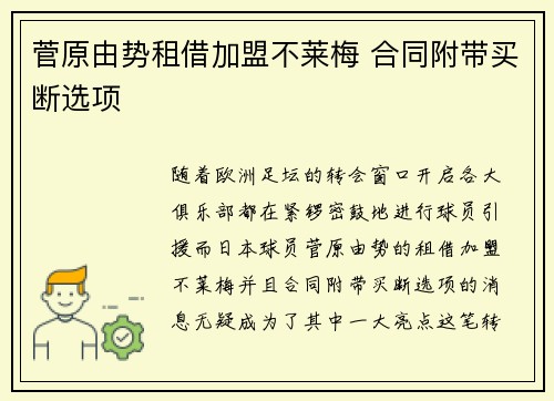 菅原由势租借加盟不莱梅 合同附带买断选项